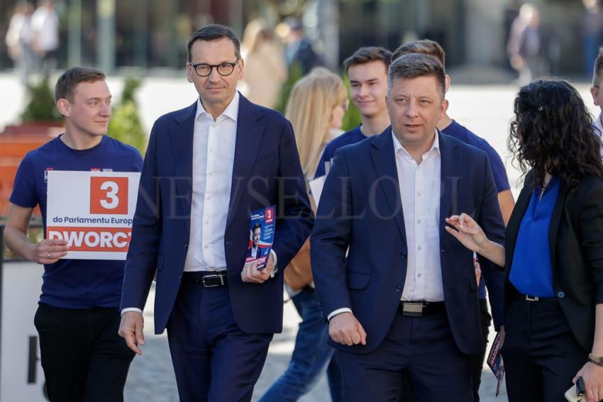 Kampania wyborcza do Parlamentu Europejskiego 2024 - Premier Mateusz Morawiecki I Michał Dworczyk