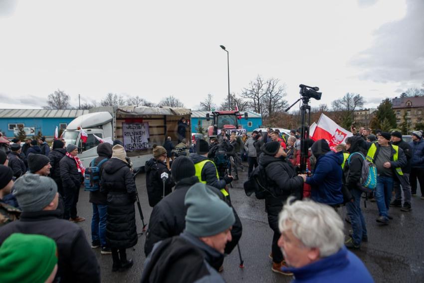 Minister Rolnictwa Michał Kołodziejczak na proteście rolników w Nysie.