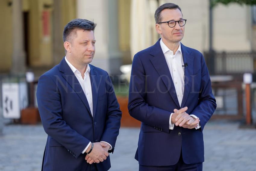 Kampania wyborcza do Parlamentu Europejskiego 2024 - Premier Mateusz Morawiecki I Michał Dworczyk