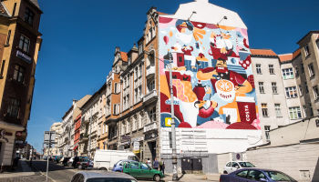 Poznańskie Koziołki na muralu z okazji urodzin COSTA COFEE