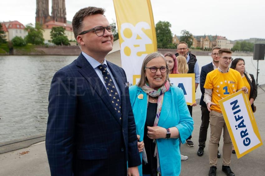 Róża Thun i Szymon Hołownia na spotkaniu wyborczym z mieszkańcami Wrocławia