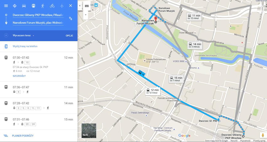 Wrocławski transport publiczny dostępny na Mapach Google